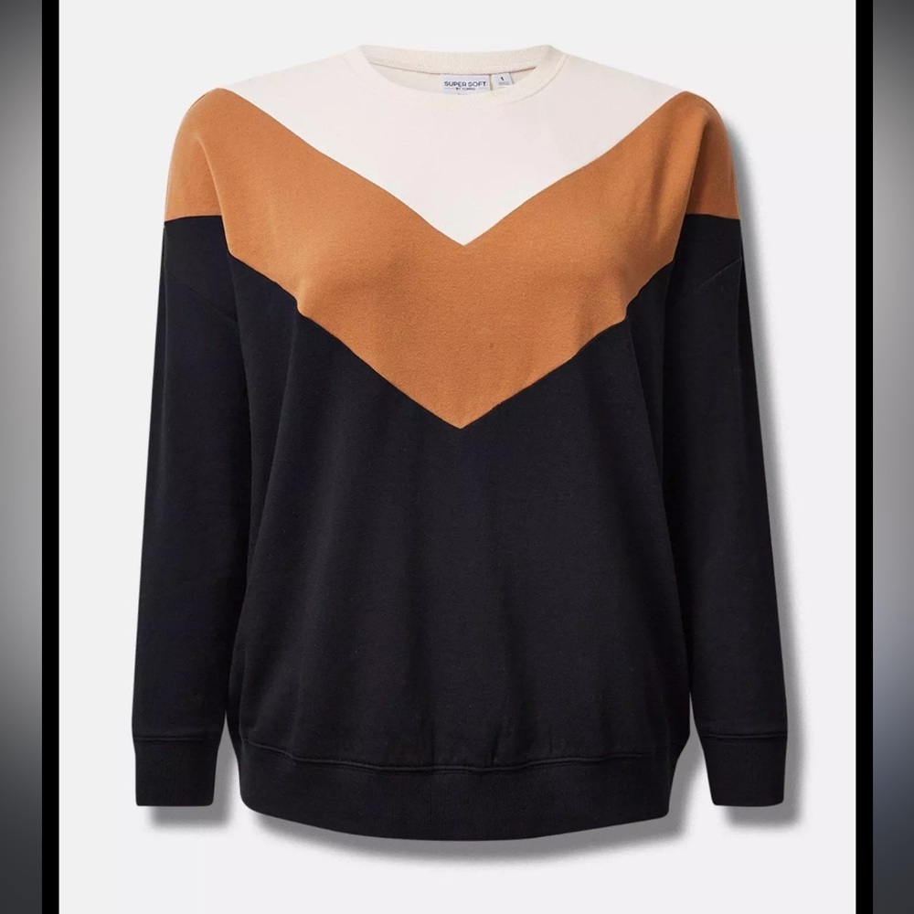 Torrid Relaxed Fit Super Soft Fleece Chevron Colorblock Sweatshirt Size 0 - Picture 3 of 6